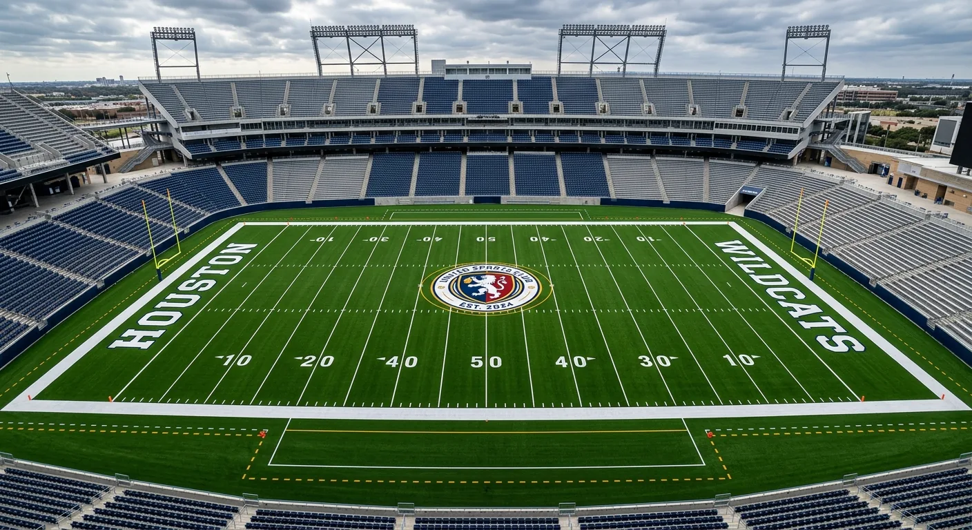 Synthetic turf football field designed in Pointcarre artificial turf software, with yard lines and a club logo tufted at midfield